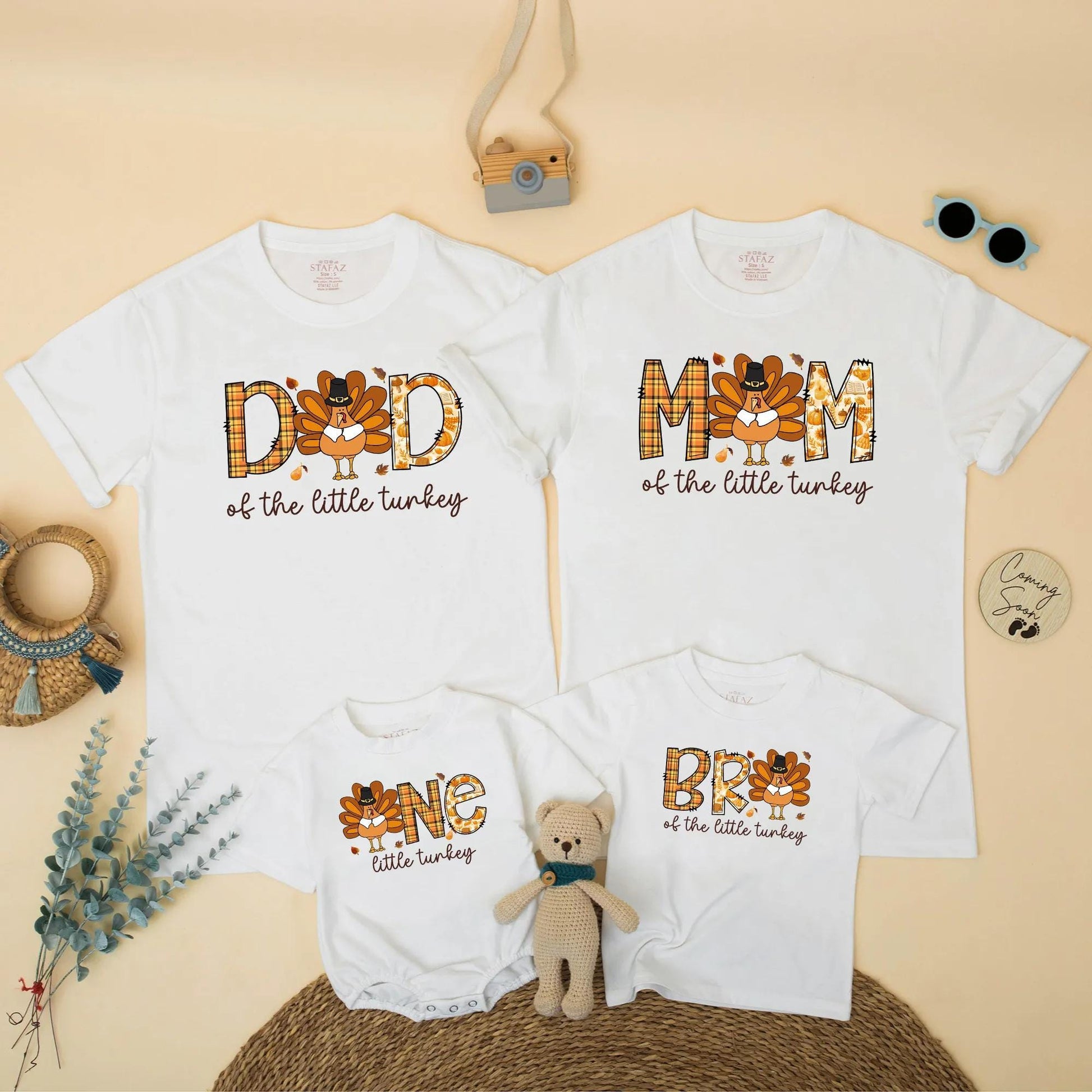 Thanksgiving Family Matching Birthday Shirt: Turkey ONE Little Boy Outfit, Plaid Letters & Cartoon Turkey, 1st Birthday Party, Autumn Cute Gift (139 chars)