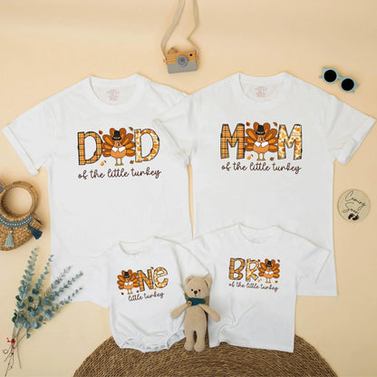 Thanksgiving Family Matching Birthday Shirt: Turkey ONE Little Boy Outfit, Plaid Letters & Cartoon Turkey, 1st Birthday Party, Autumn Cute Gift (139 chars)
