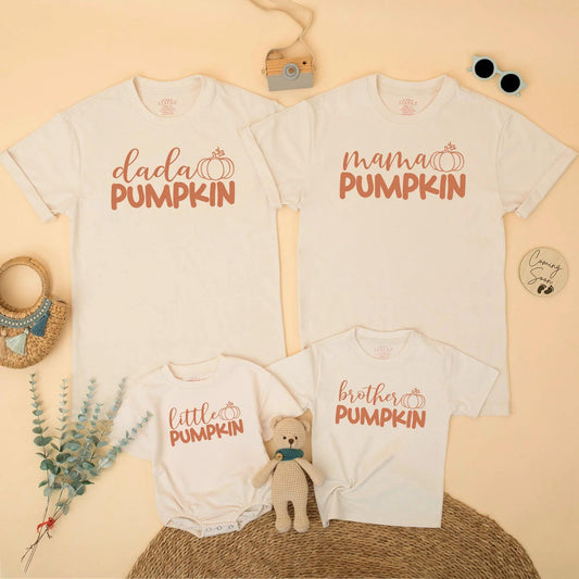 Cute Fall Pumpkin Patch Matching Family Shirts for Mom Dad Little Brother Mama Dada Thanksgiving Birthday Outfits