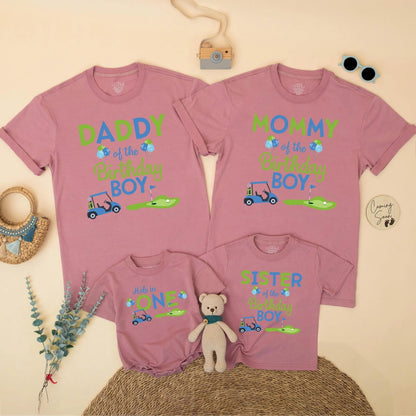 Matching Hole in One Golf Birthday Shirts for Family: Daddy, Mommy, Sister, Boy! Golf Cart & Putting Green Design