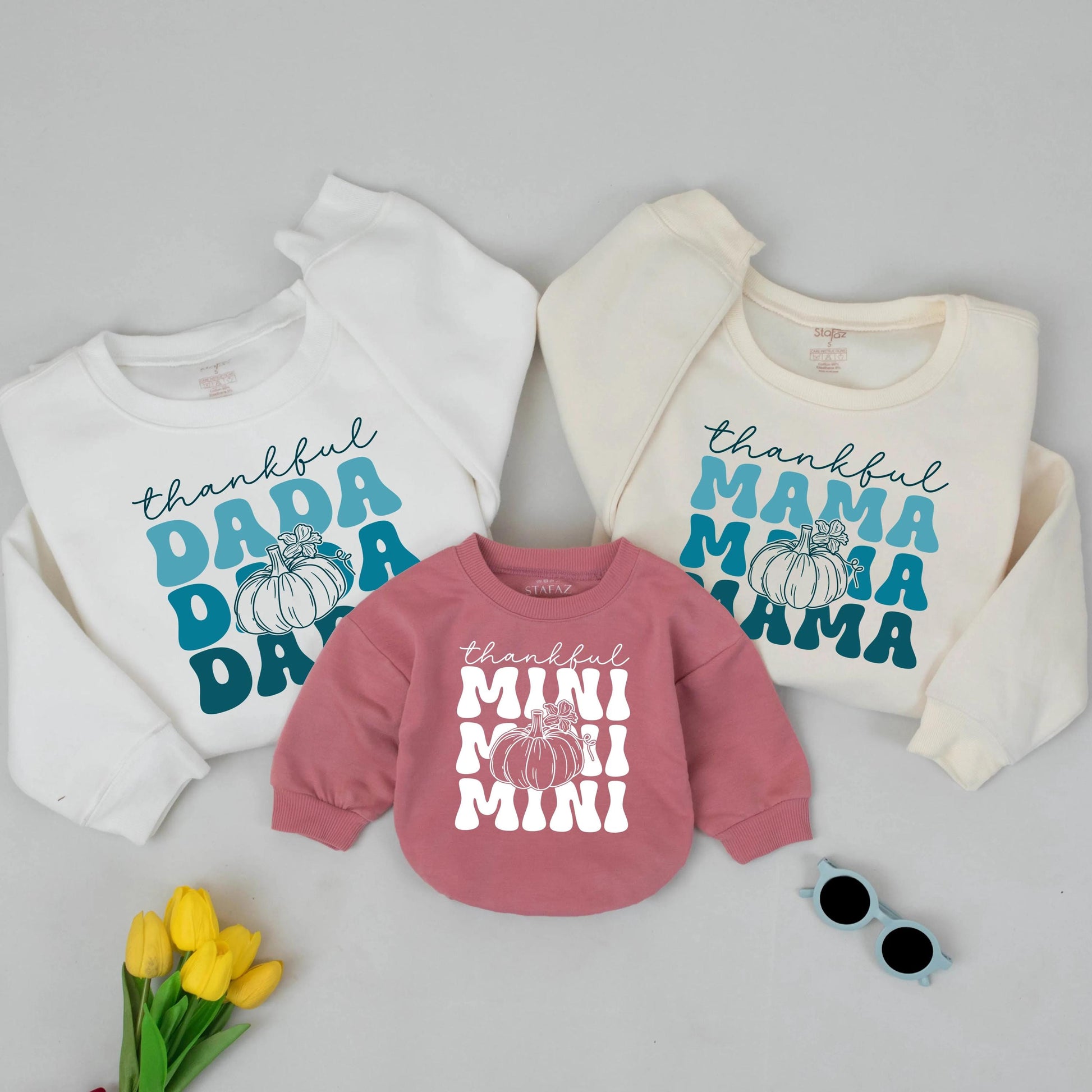 Thankful Mama & Mini Teal Pumpkin Sweatshirt Set, Mom and Baby Fall Shirts, Thanksgiving Gift, Matching Mommy and Me Outfits (138 chars)