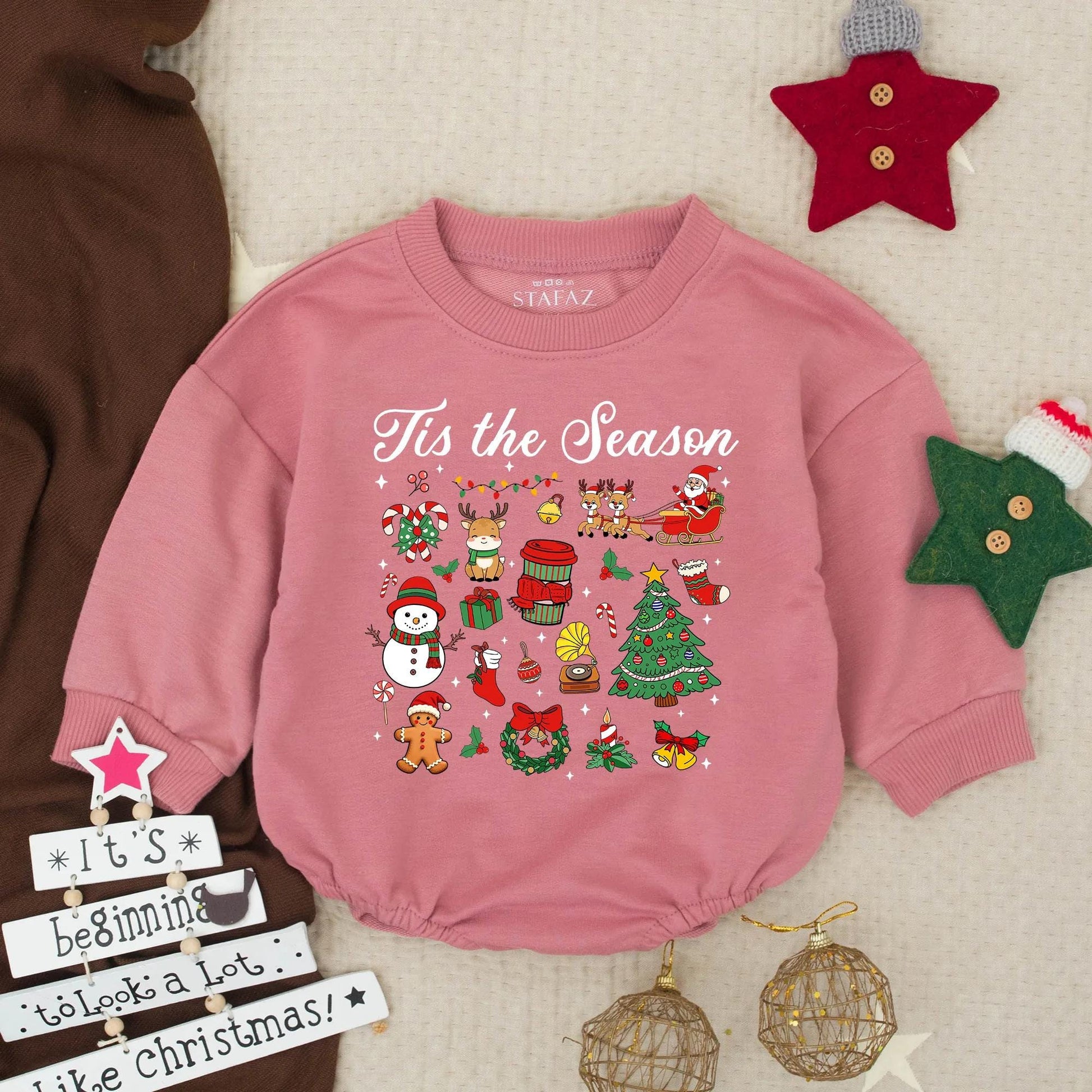 Tis the Season Christmas Baby Romper, Holiday Outfit Toddler Bodysuit, Santa, Reindeer, Snowman Design, Newborn Winter Clothes, Baby Shower Gift Set