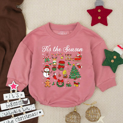 Tis the Season Christmas Baby Romper, Holiday Outfit Toddler Bodysuit, Santa, Reindeer, Snowman Design, Newborn Winter Clothes, Baby Shower Gift Set