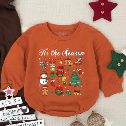 Tis the Season Christmas Baby Romper, Holiday Outfit Toddler Bodysuit, Santa, Reindeer, Snowman Design, Newborn Winter Clothes, Baby Shower Gift Set