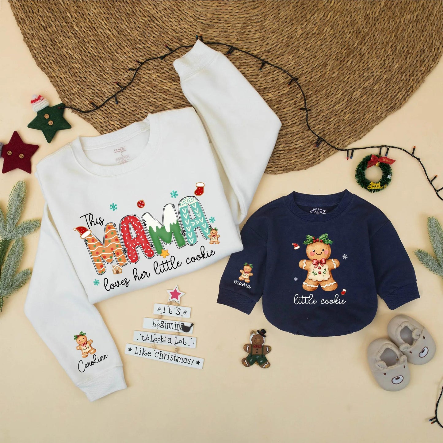 Sweet Mama Gingerbread Christmas Matching Family Sweatshirt Personalized Little Cookie Holiday Outfits Cozy Mom and Me Gift