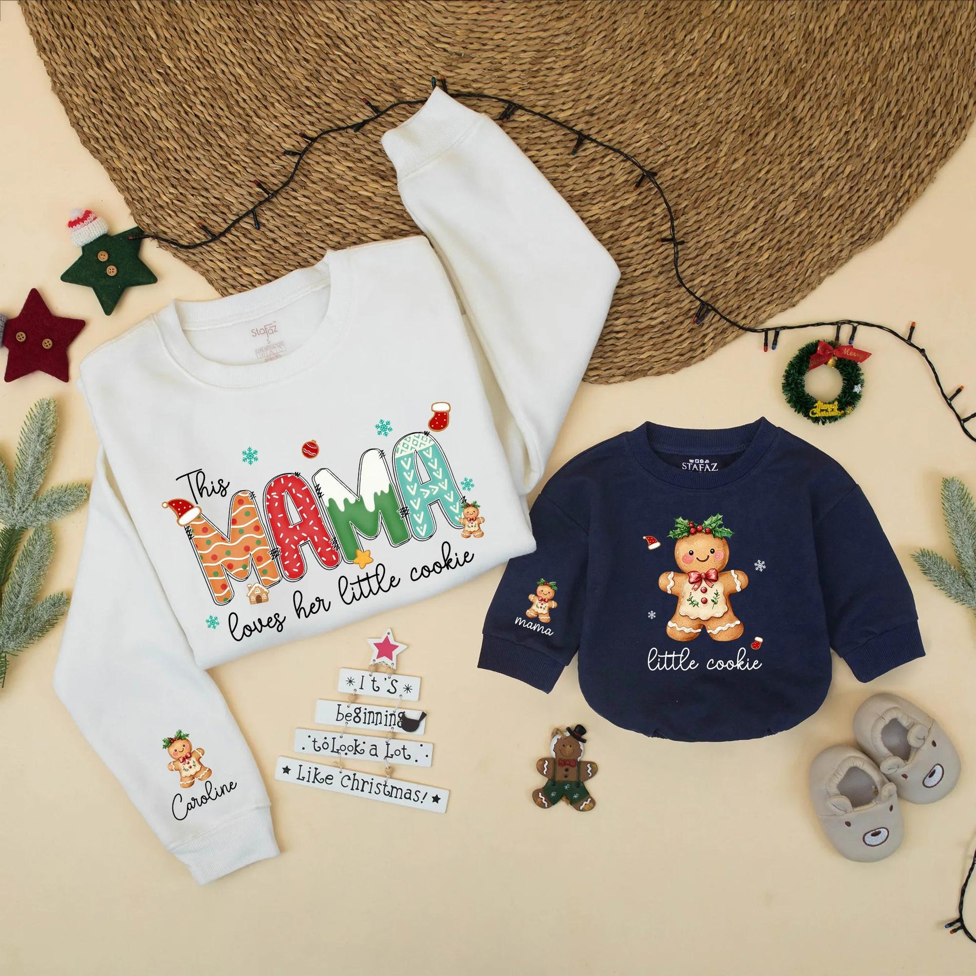 Sweet Mama Gingerbread Christmas Matching Family Sweatshirt Personalized Little Cookie Holiday Outfits Cozy Mom and Me Gift