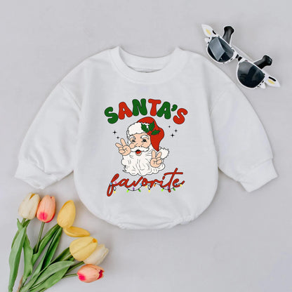 Santa's Favorite Retro Christmas Bubble Romper Baby First Xmas Bodysuit with Peace Sign Santa Newborn Winter Holiday Outfit