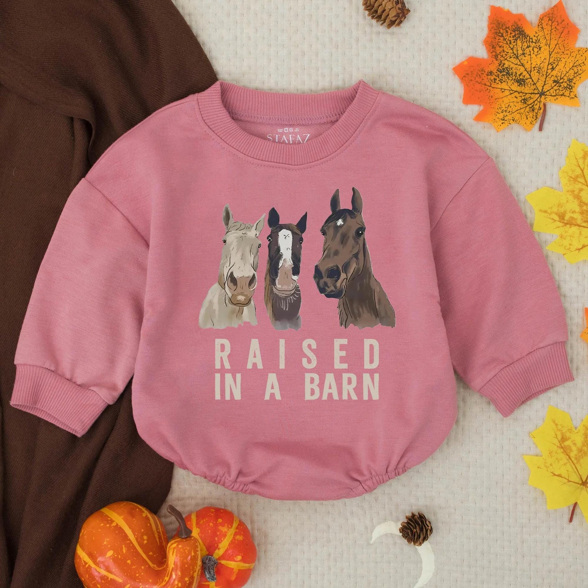 Raised in a Barn Baby Romper with Watercolor Horses, Cute Farm Outfit, Newborn Girl Clothes, Country Infant Bodysuit, Soft Cotton, Comfortable Gift 139