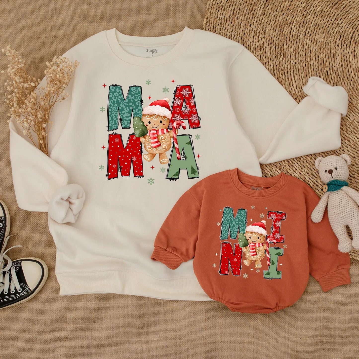 Matching Mama Mini Christmas Sweatshirt Set, Festive Leopard & Snowflake Design, Mommy and Me Holiday Family Outfit, Cute Winter Gift