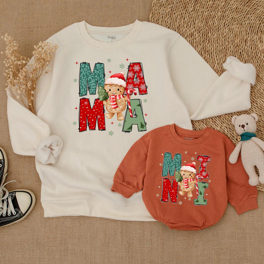 Matching Mama Mini Christmas Sweatshirt Set, Festive Leopard & Snowflake Design, Mommy and Me Holiday Family Outfit, Cute Winter Gift