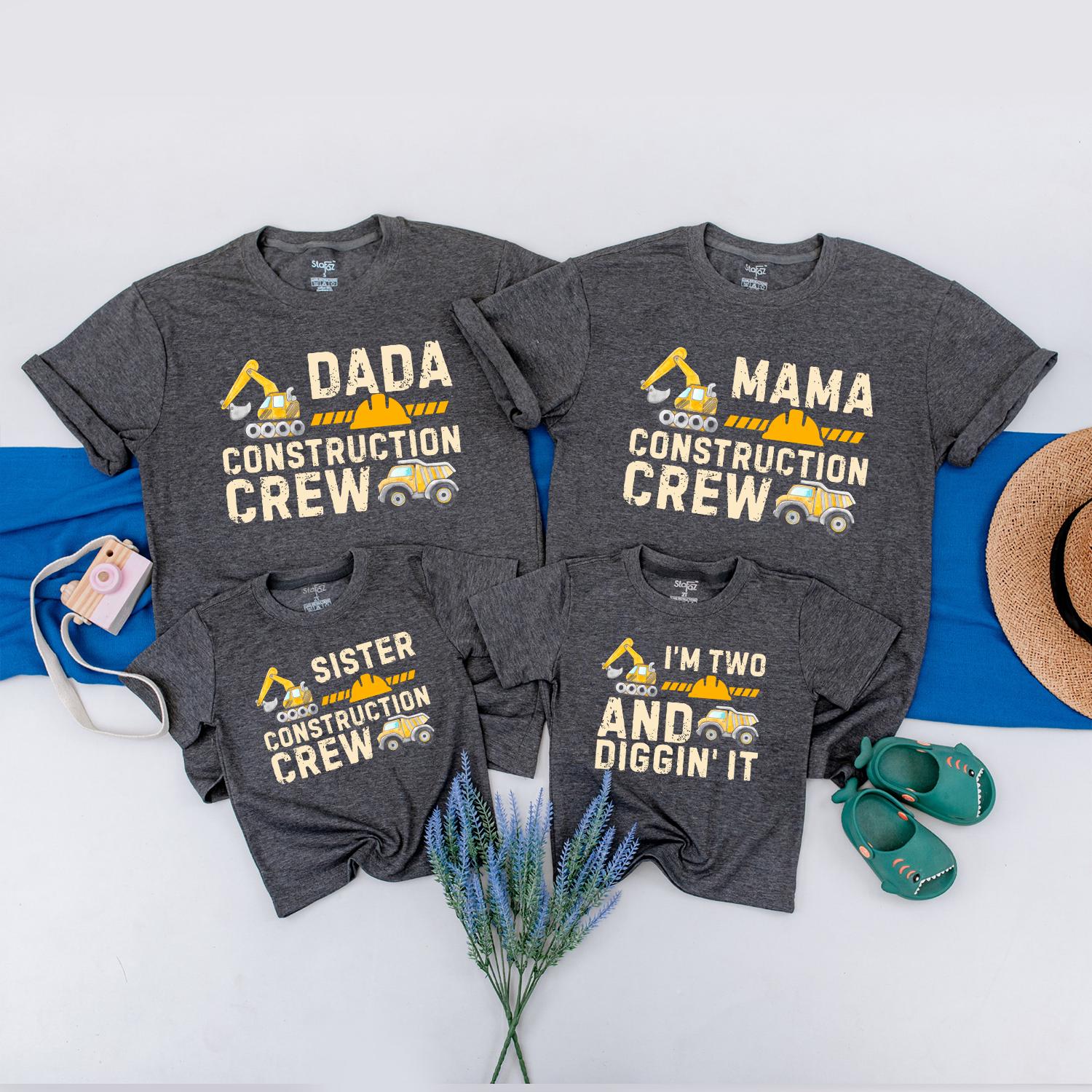 Construction Crew Birthday Shirts Custom Truck Family Outfit Dada Mama Sister First Second Birthday Boy Matching Tees Yellow