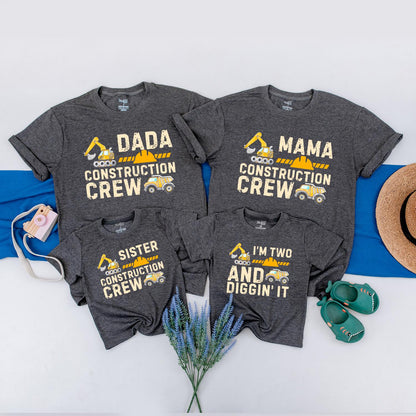 Construction Crew Birthday Shirts Custom Truck Family Outfit Dada Mama Sister First Second Birthday Boy Matching Tees Yellow