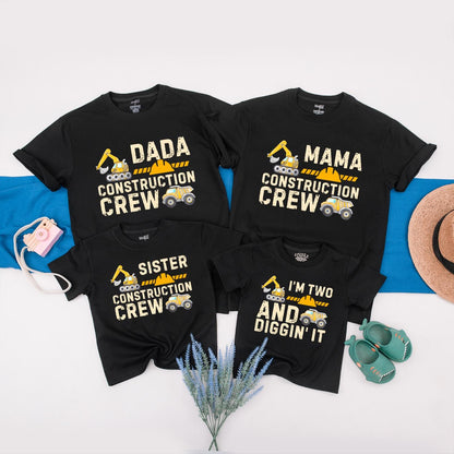 Construction Crew Birthday Shirts Custom Truck Family Outfit Dada Mama Sister First Second Birthday Boy Matching Tees Yellow