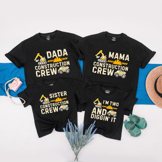Construction Crew Birthday Shirts Custom Truck Family Outfit Dada Mama Sister First Second Birthday Boy Matching Tees Yellow
