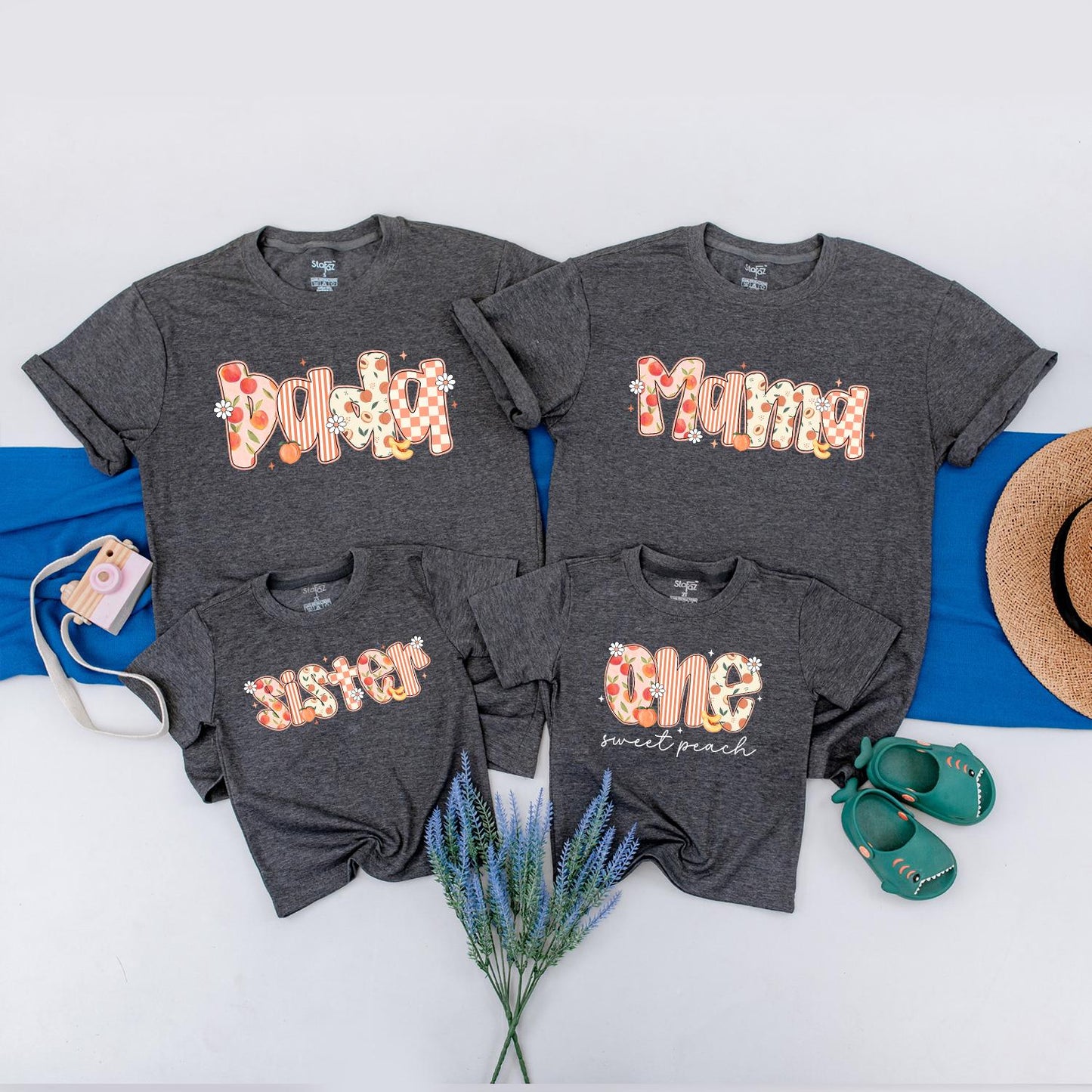 One Sweet Peach 1st Birthday Shirt for Baby Girl Matching Peach Party Outfits for Family Mommy and Me Tees Cute Floral Orange Pink White