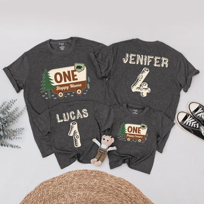 Matching Happy Camper 1st Birthday Shirts, Family Camping Outfits, Baby Boy or Girl First Birthday Tee, Mommy & Me, Toddler Camp Party