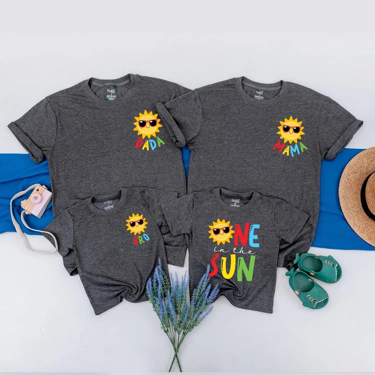 Custom First Birthday Family Matching Shirts Yellow Sun Sunglasses Outfit Baby Toddler Kids Summer Party Celebration Gift