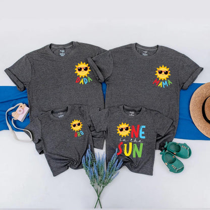 Custom First Birthday Family Matching Shirts Yellow Sun Sunglasses Outfit Baby Toddler Kids Summer Party Celebration Gift