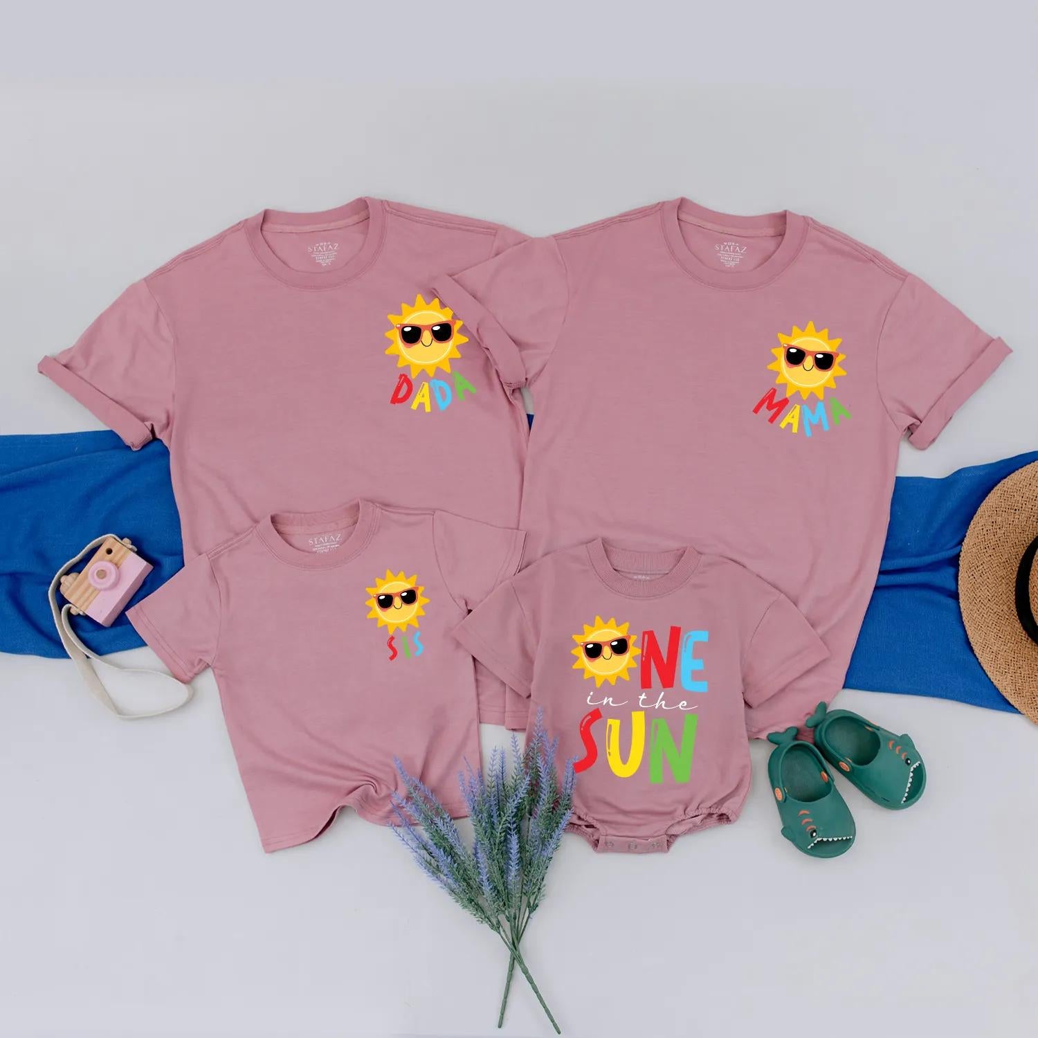 Custom First Birthday Family Matching Shirts Yellow Sun Sunglasses Outfit Baby Toddler Kids Summer Party Celebration Gift