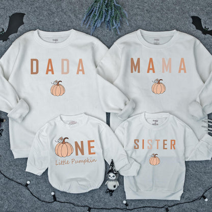 One Little Pumpkin Family Sweatshirts Matching Birthday Outfits Mommy and Me Fall Thanksgiving Gifts