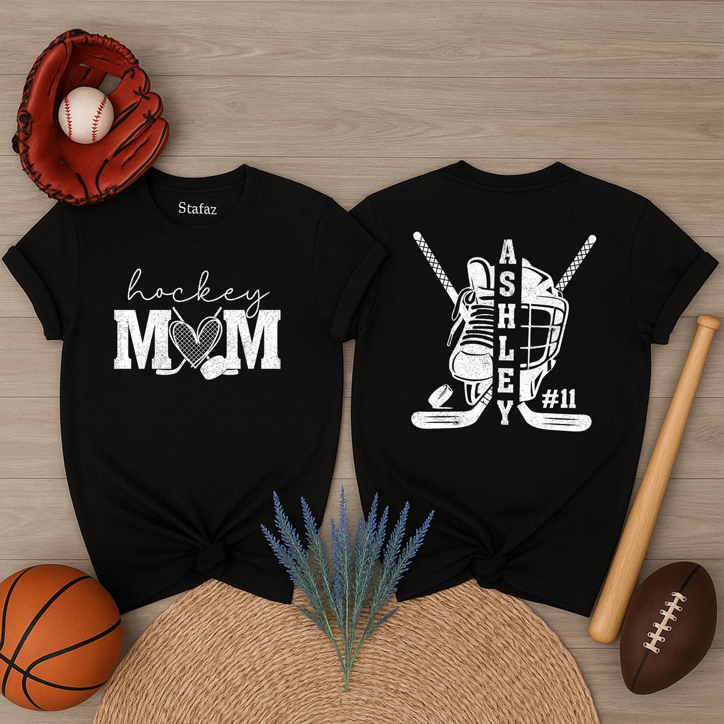 Custom Hockey Mom Shirt with Kid Name and Number Bold Sports Design Ashley #11 Personalized Hockey Mom Tee for Game Day Spirit