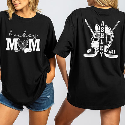 Custom Hockey Mom Shirt with Kid Name and Number Bold Sports Design Ashley #11 Personalized Hockey Mom Tee for Game Day Spirit