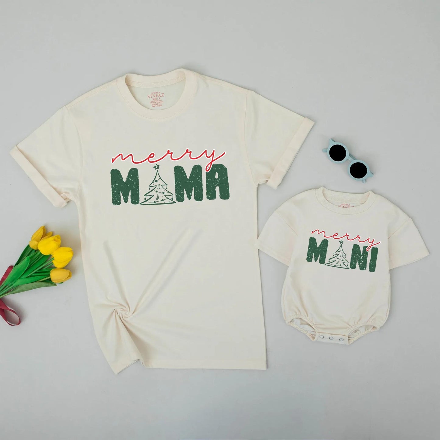 Merry Mama and Mini Christmas Sweatshirt Set, Festive Mom Daughter Matching Outfits, Vintage Style Holiday Sweatshirts, Santa Baby Girl Outfit (139 chars)