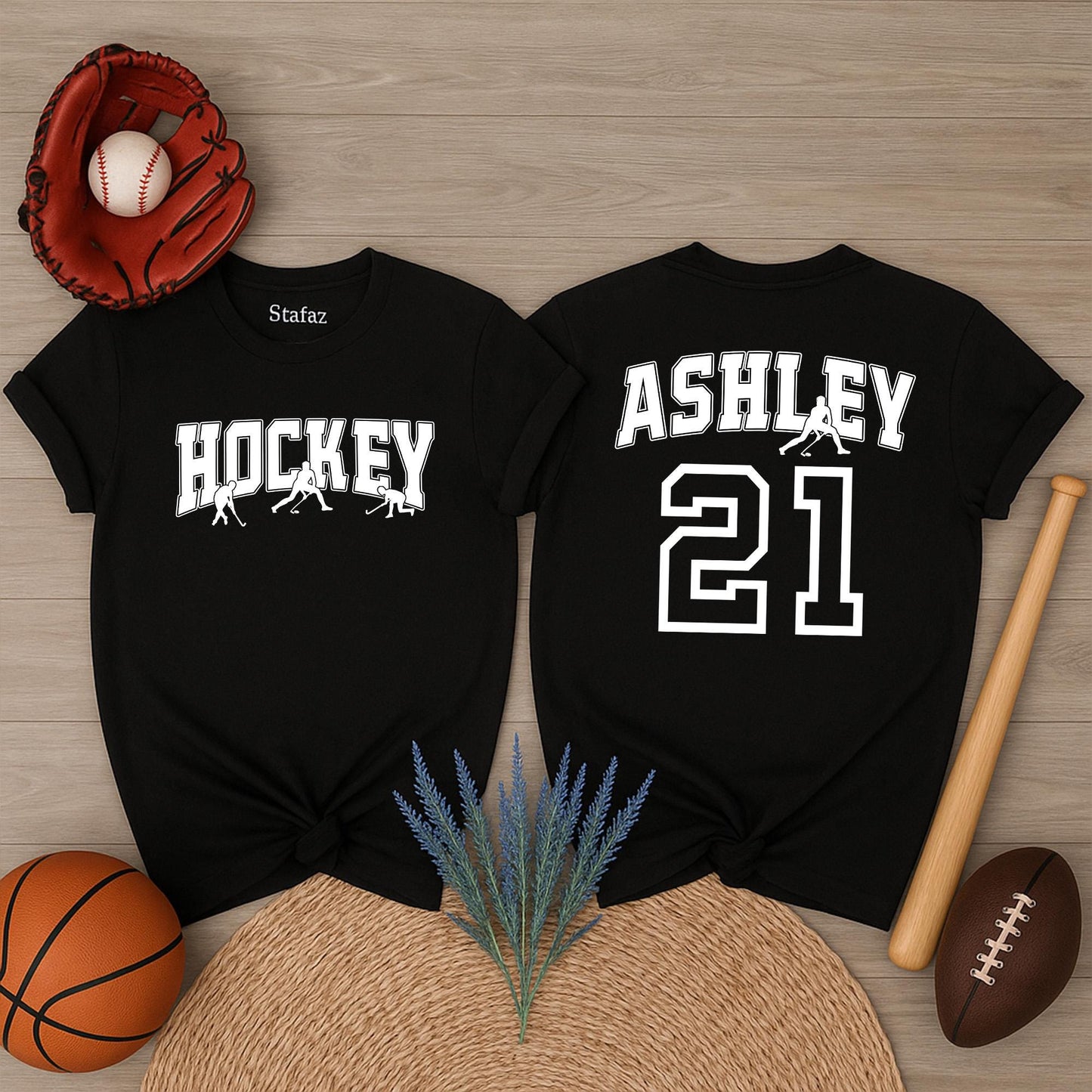 Personalized Hockey Shirt with Your Name & Number, Bold Black White Design Ice Hockey Player Team Fan Game Day Gift for Mom Coach Lover Apparel
