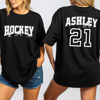 Personalized Hockey Shirt with Your Name & Number, Bold Black White Design Ice Hockey Player Team Fan Game Day Gift for Mom Coach Lover Apparel