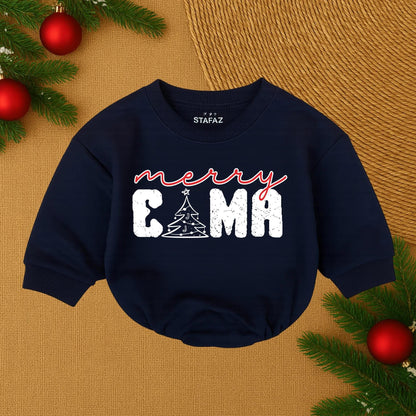 Merry CAMA Christmas Baby Romper with Tree Design Festive Newborn Outfit, Baby Bubble Romper, First Christmas, Cozy Outfit Gift
