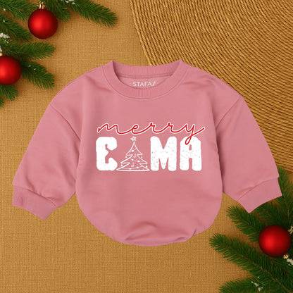 Merry CAMA Christmas Baby Romper with Tree Design Festive Newborn Outfit, Baby Bubble Romper, First Christmas, Cozy Outfit Gift