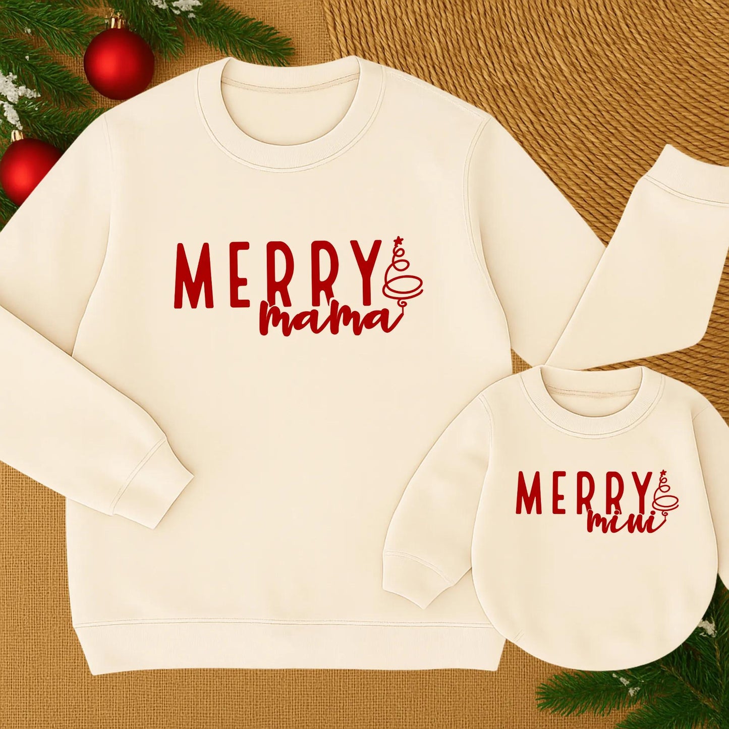 Merry Dada Mama Mini Christmas Sweatshirts, Matching Family Holiday Outfit, Fun Playful Design, Modern Christmas Tree, Comfy Winter Sweaters, Soft Cotton Blend