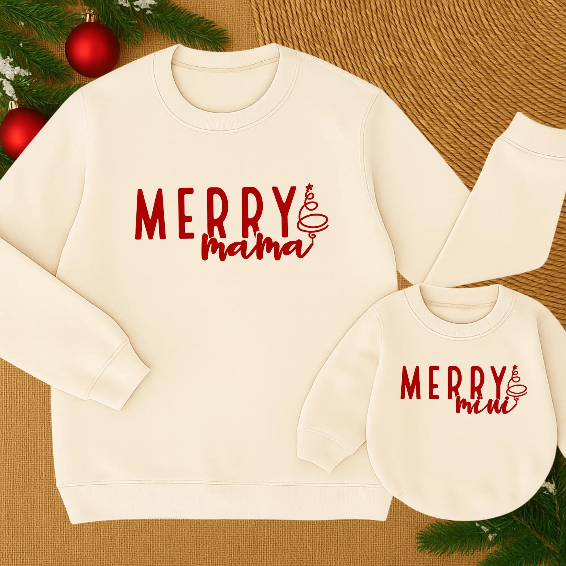 Merry Dada Mama Mini Christmas Sweatshirts, Matching Family Holiday Outfit, Fun Playful Design, Modern Christmas Tree, Comfy Winter Sweaters, Soft Cotton Blend