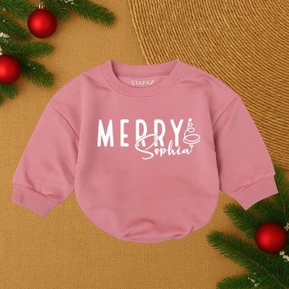 Custom Merry Sophia Christmas Baby Romper, First Christmas Outfit, Personalized Holiday Baby Bubble, Santa Baby Clothes