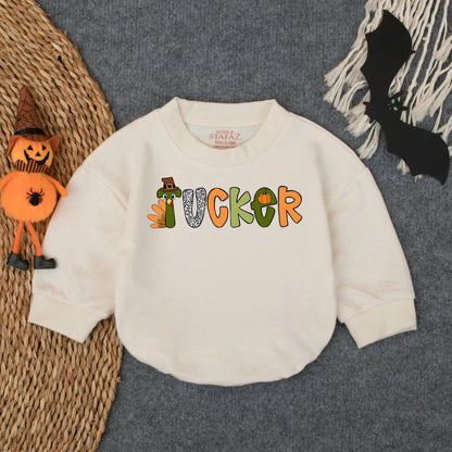 Customized Boys First Thanksgiving Bubble Romper Tucker Turkey Design, Infant Fall Bodysuit Colorful Pilgrim Hat Pumpkin Animal Print