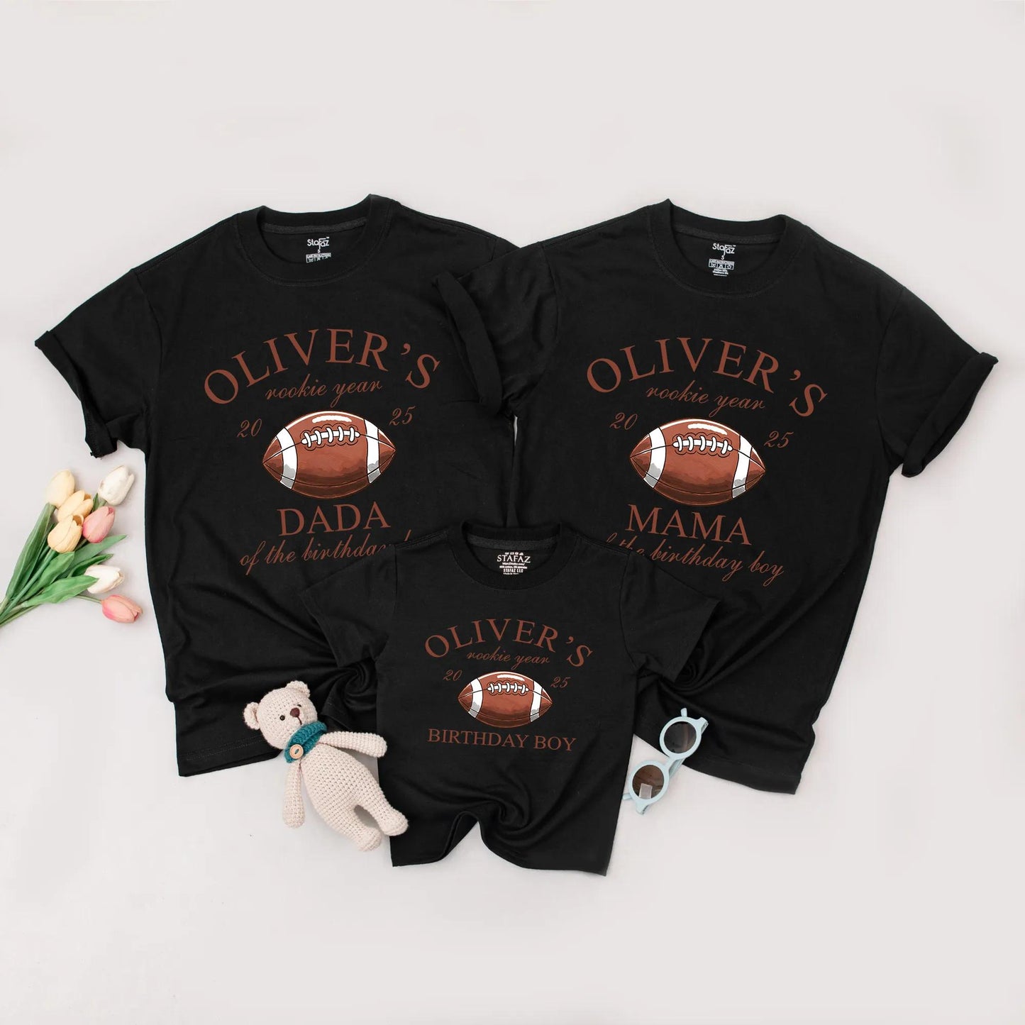 Rookie Year Football Birthday Family Matching Shirts for First Birthday Boy Oliver's Game Day Party Celebration Tee for Mom Dad Sister Brother