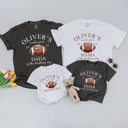 Rookie Year Football Birthday Family Matching Shirts for First Birthday Boy Oliver's Game Day Party Celebration Tee for Mom Dad Sister Brother