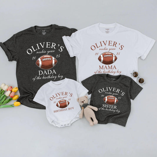 Rookie Year Football Birthday Family Matching Shirts for First Birthday Boy Oliver's Game Day Party Celebration Tee for Mom Dad Sister Brother
