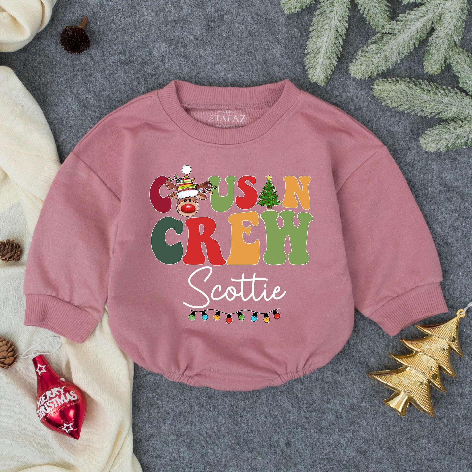 Matching Cousin Crew Christmas Romper Personalized Baby's First Christmas Outfit Cute Reindeer Design, Toddler Holiday Gift