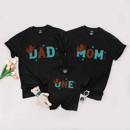 First Rodeo Cowboy Birthday Matching Family Shirts for Mom Dad One Year Old Boy Western Bday Outfit with Cactus & Star Accents