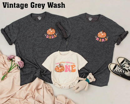 Matching Family Pumpkin First Birthday Shirts Retro Fall Outfit, Baby Girl Boy One, Peach Orange Floral Design
