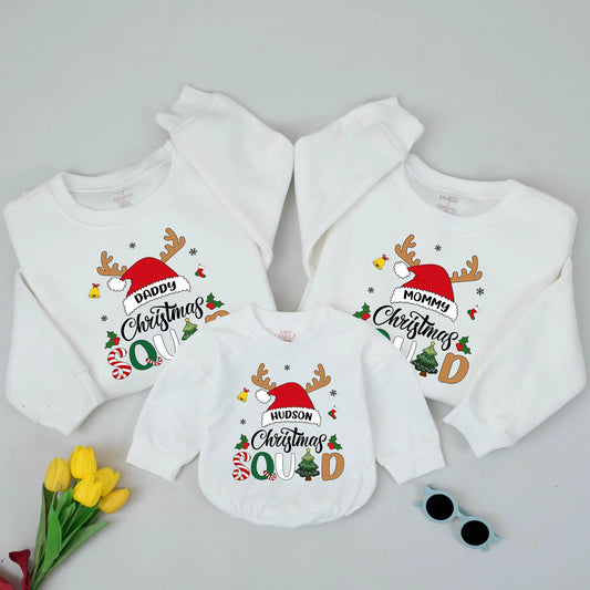 Personalized Daddy Mommy Christmas Squad Matching Family Sweatshirt 2025 Festive Antlers Santa Hat Fun Group Holiday Gift
