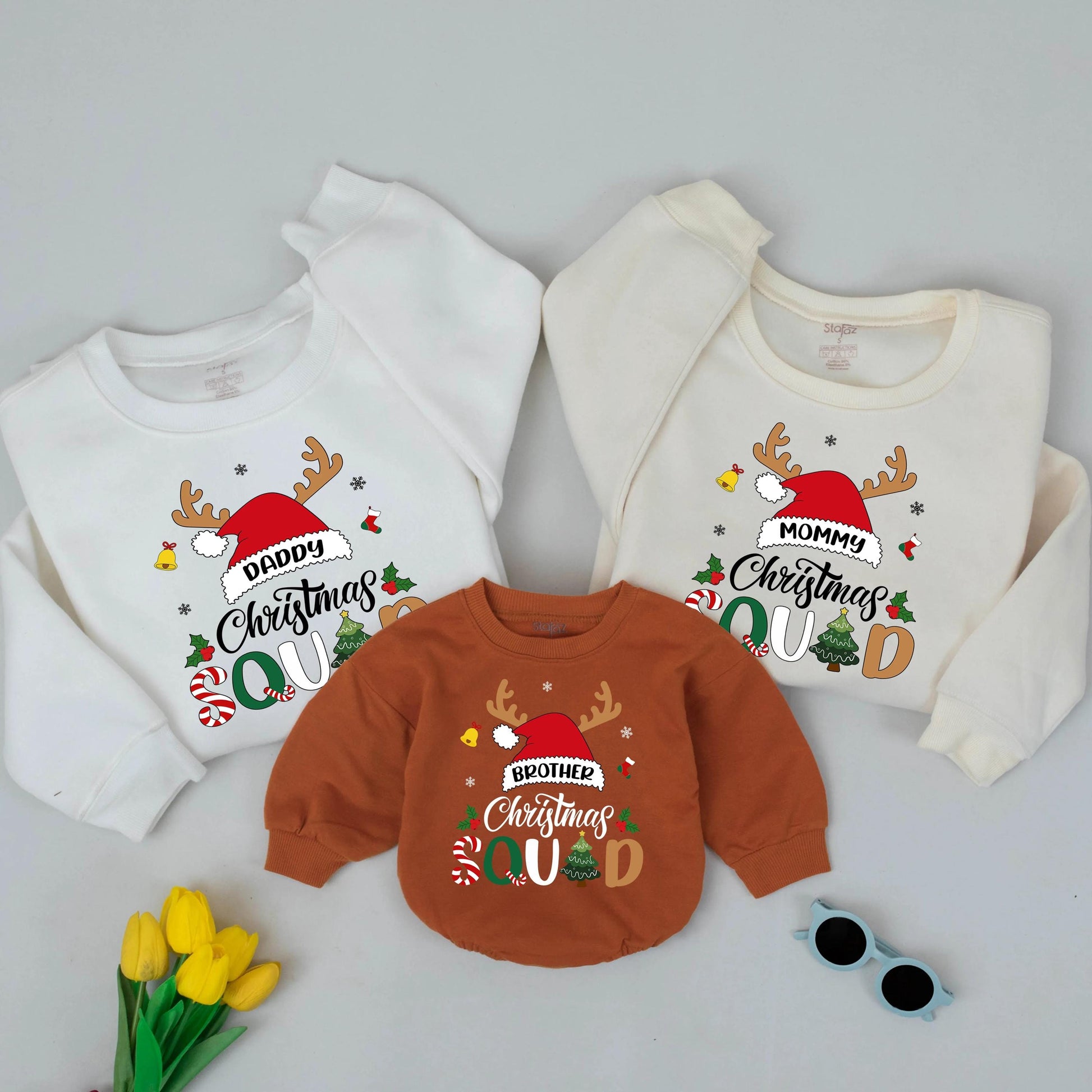 Personalized Daddy Mommy Christmas Squad Matching Family Sweatshirt 2025 Festive Antlers Santa Hat Fun Group Holiday Gift