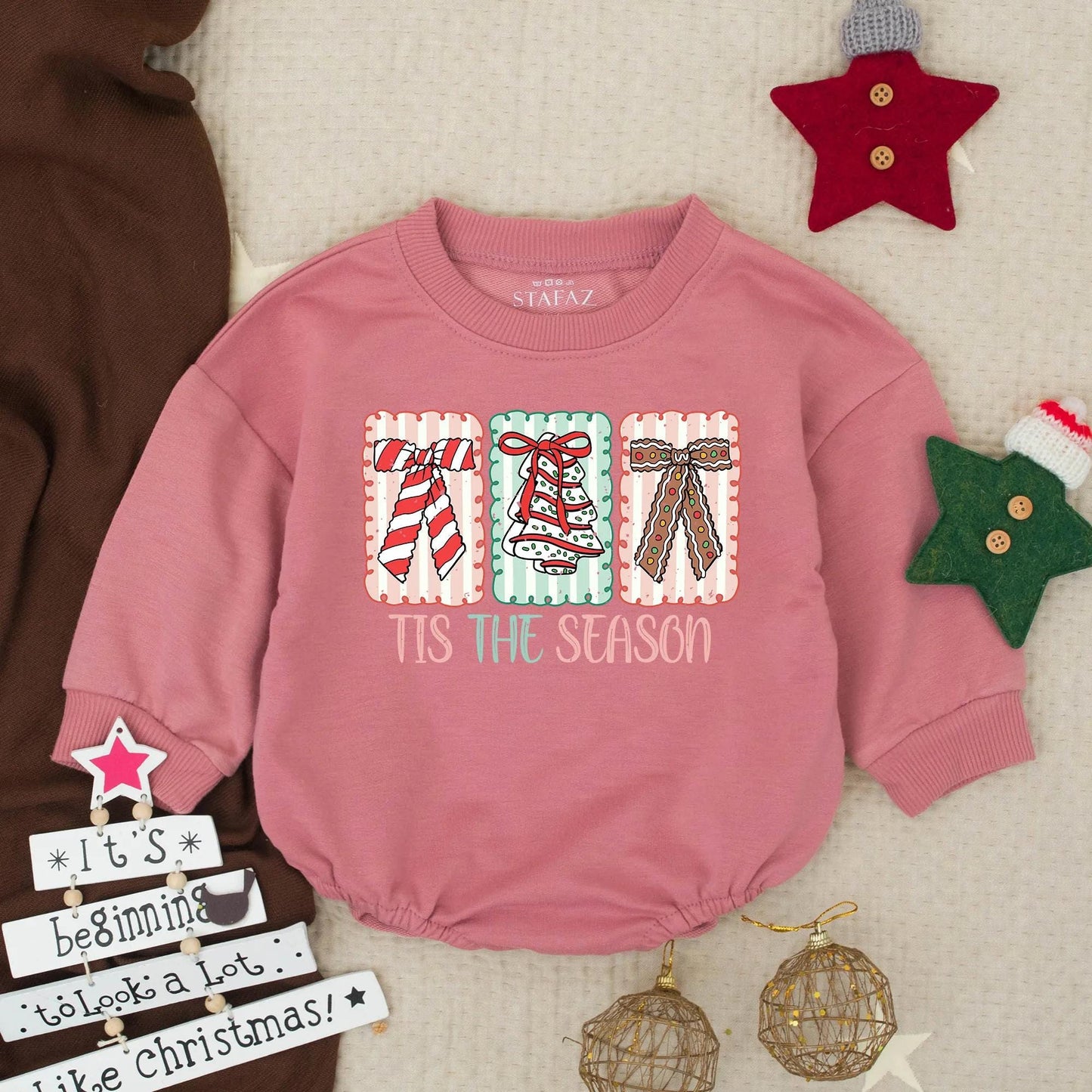 Tis The Season Baby Romper: Christmas Bows Design, First Xmas Outfit for Infants & Toddlers, Cute Holiday Clothes Gift