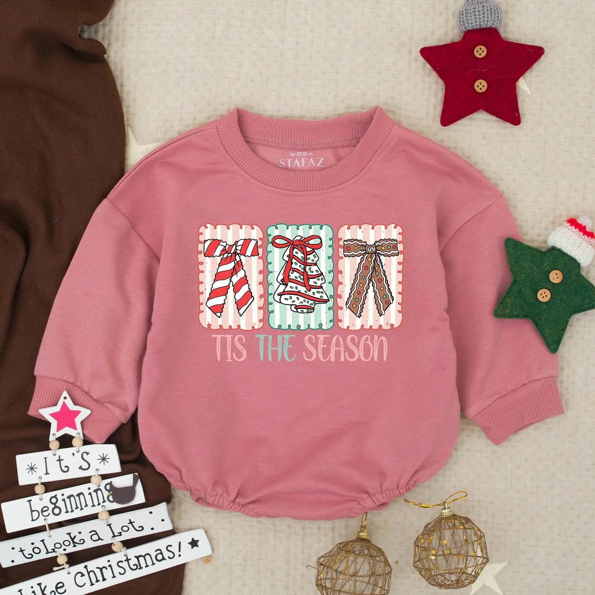Tis The Season Baby Romper: Christmas Bows Design, First Xmas Outfit for Infants & Toddlers, Cute Holiday Clothes Gift
