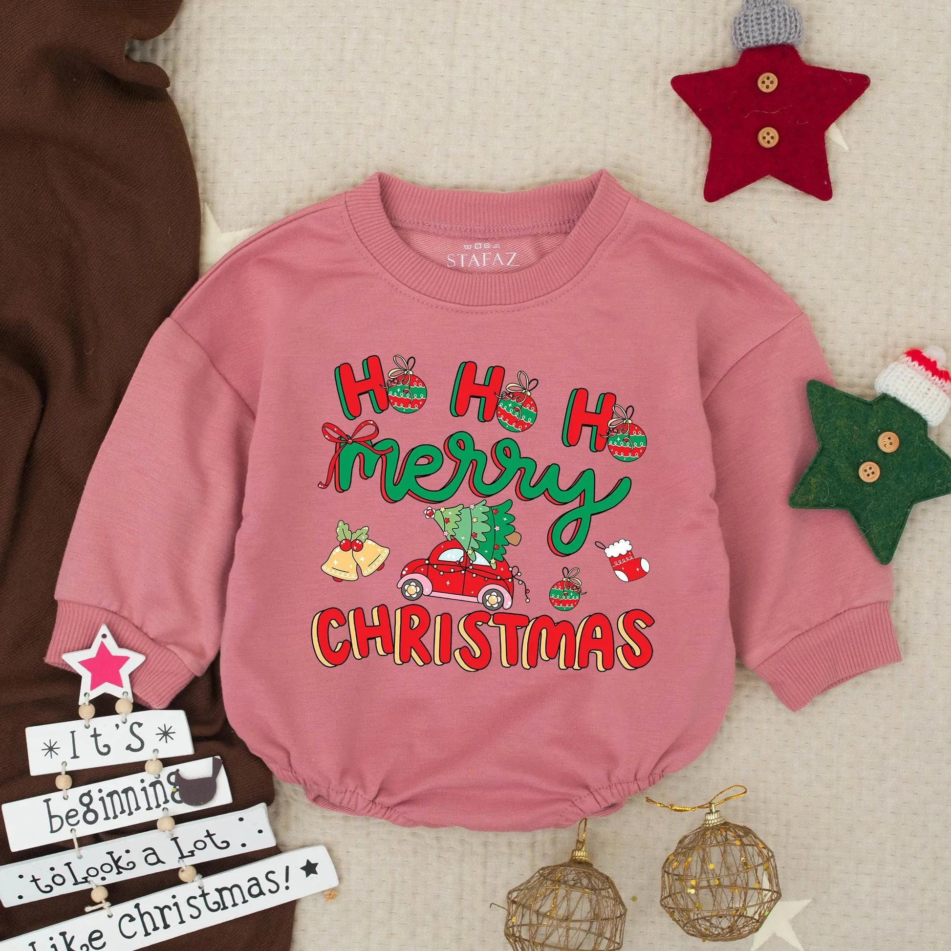 Tis The Season Ho Ho Ho Christmas Bow Baby Bubble Romper Festive Red Car Tree Infant First Xmas Outfit Toddler Cheerful Whimsical Holiday Design