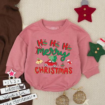 Tis The Season Ho Ho Ho Christmas Bow Baby Bubble Romper Festive Red Car Tree Infant First Xmas Outfit Toddler Cheerful Whimsical Holiday Design