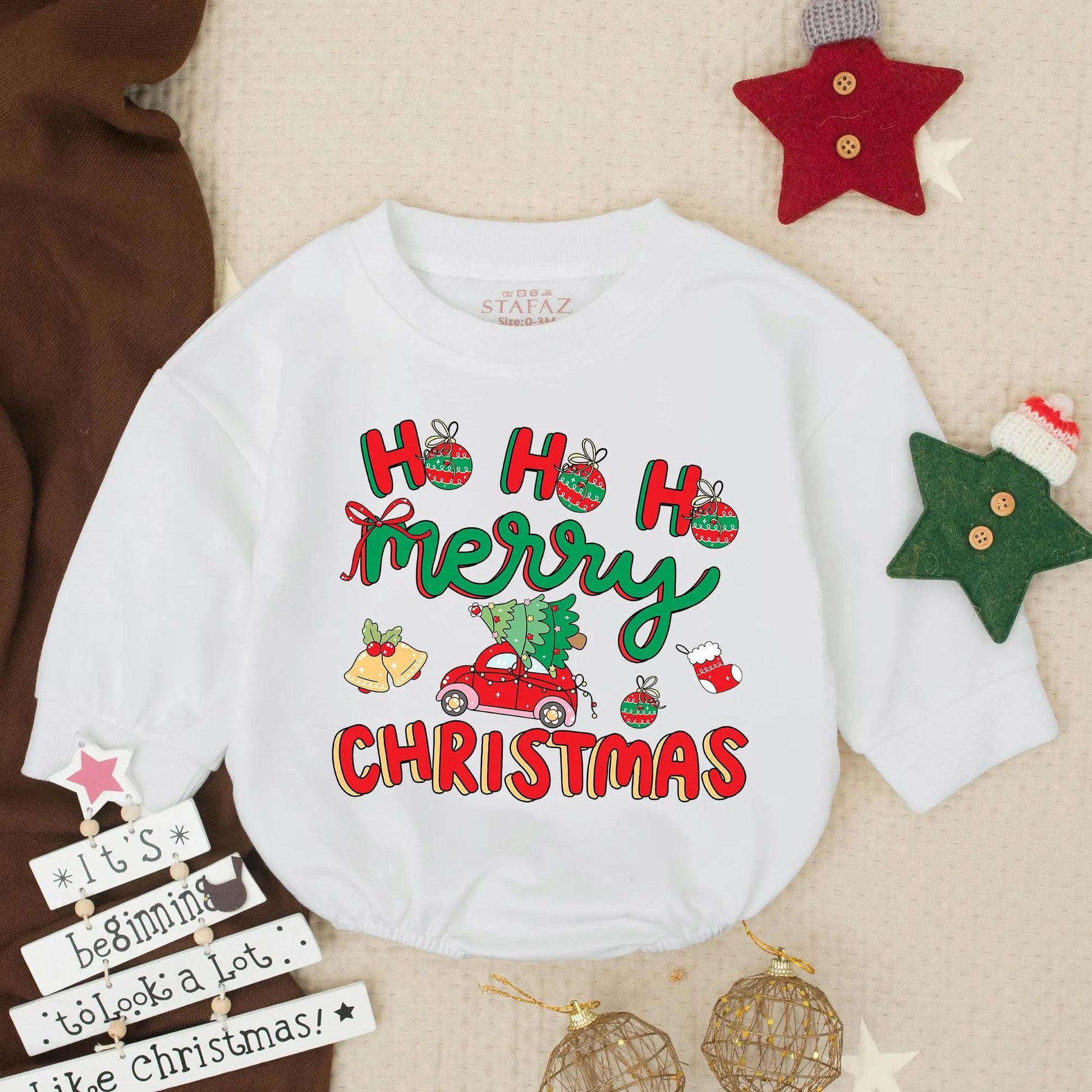 Tis The Season Ho Ho Ho Christmas Bow Baby Bubble Romper Festive Red Car Tree Infant First Xmas Outfit Toddler Cheerful Whimsical Holiday Design