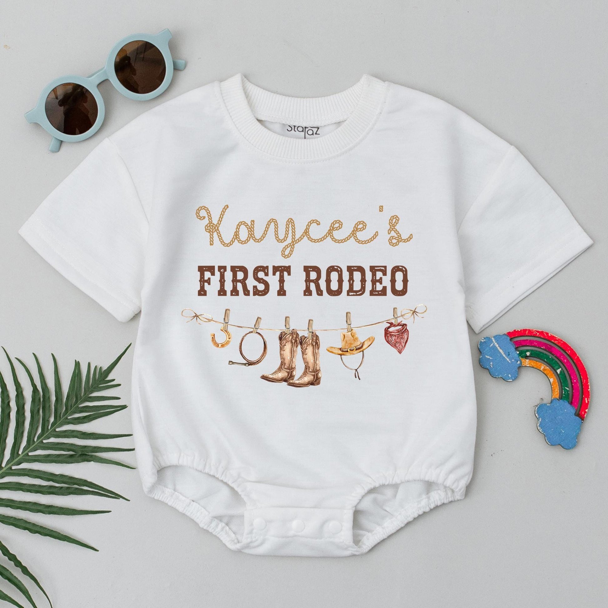 Kaycee's First Rodeo Personalized Romper, Custom 1st Birthday Outfit, Retro Western Baby Clothes, Country Cowboy Shower Gift, Vintage Style 139