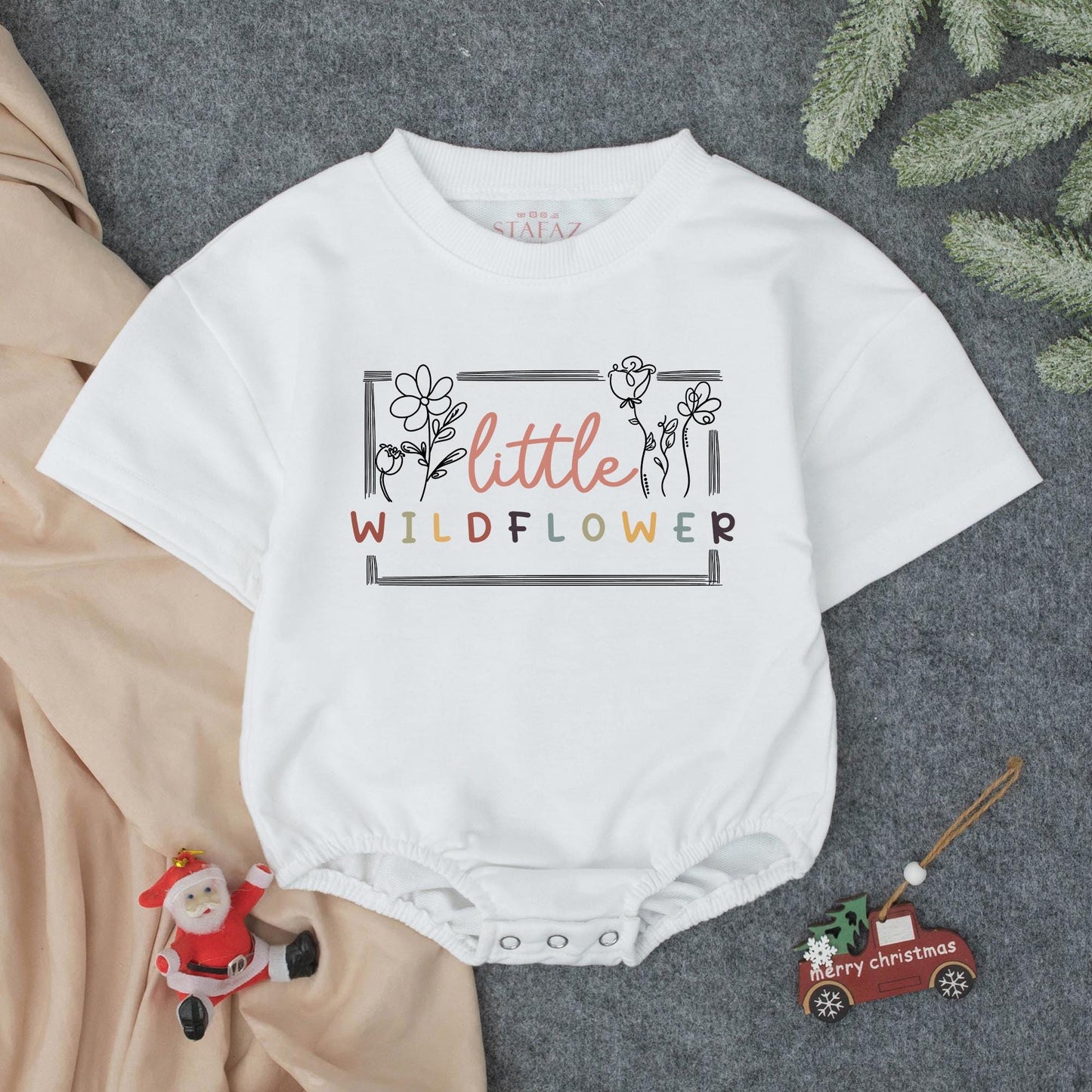 Little Wildflower Baby T-shirt Bubble Romper Boho Flower Girl Outfit Cute Infant Bodysuit Soft Cotton Wildflower Birthday Coming Home Shower Gift